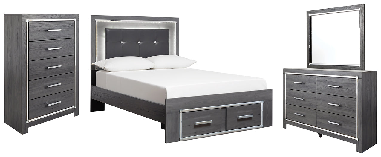 Lodanna Full Panel Bed with 2 Storage Drawers with Mirrored Dresser and Chest - Premier Furniture & Mattress