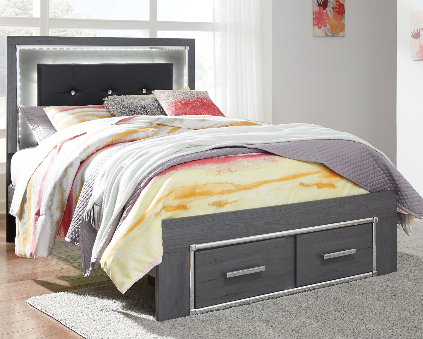 Lodanna Full Panel Bed with 2 Storage Drawers with Mirrored Dresser and Chest - Premier Furniture & Mattress