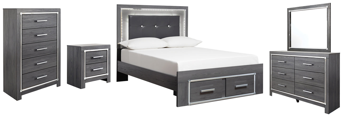 Lodanna Full Panel Bed with 2 Storage Drawers with Mirrored Dresser, Chest and Nightstand - Premier Furniture & Mattress