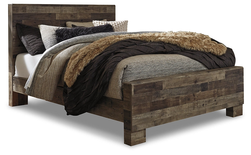 Derekson Queen Panel Bed with Mirrored Dresser, Chest and Nightstand - Premier Furniture & Mattress