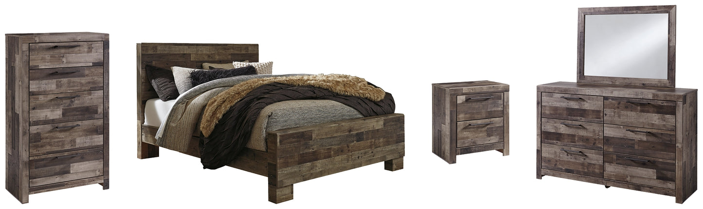 Derekson Queen Panel Bed with Mirrored Dresser, Chest and Nightstand - Premier Furniture & Mattress