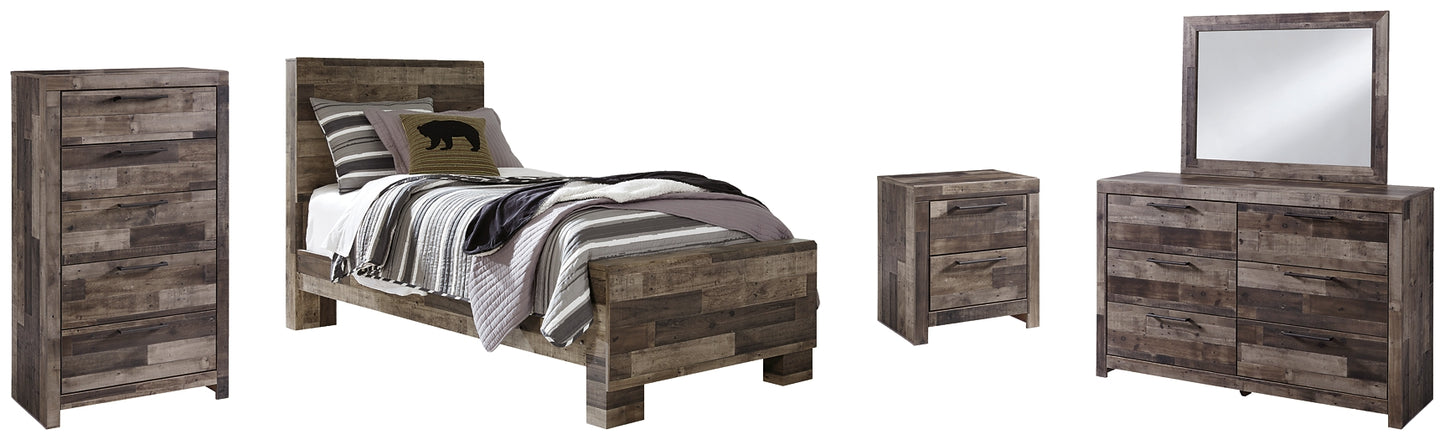 Derekson Twin Panel Bed with Mirrored Dresser, Chest and Nightstand - Premier Furniture & Mattress