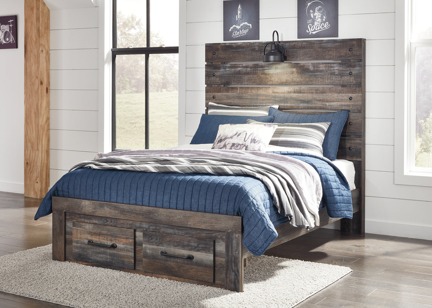 Drystan Full Panel Headboard with Mirrored Dresser - Premier Furniture & Mattress