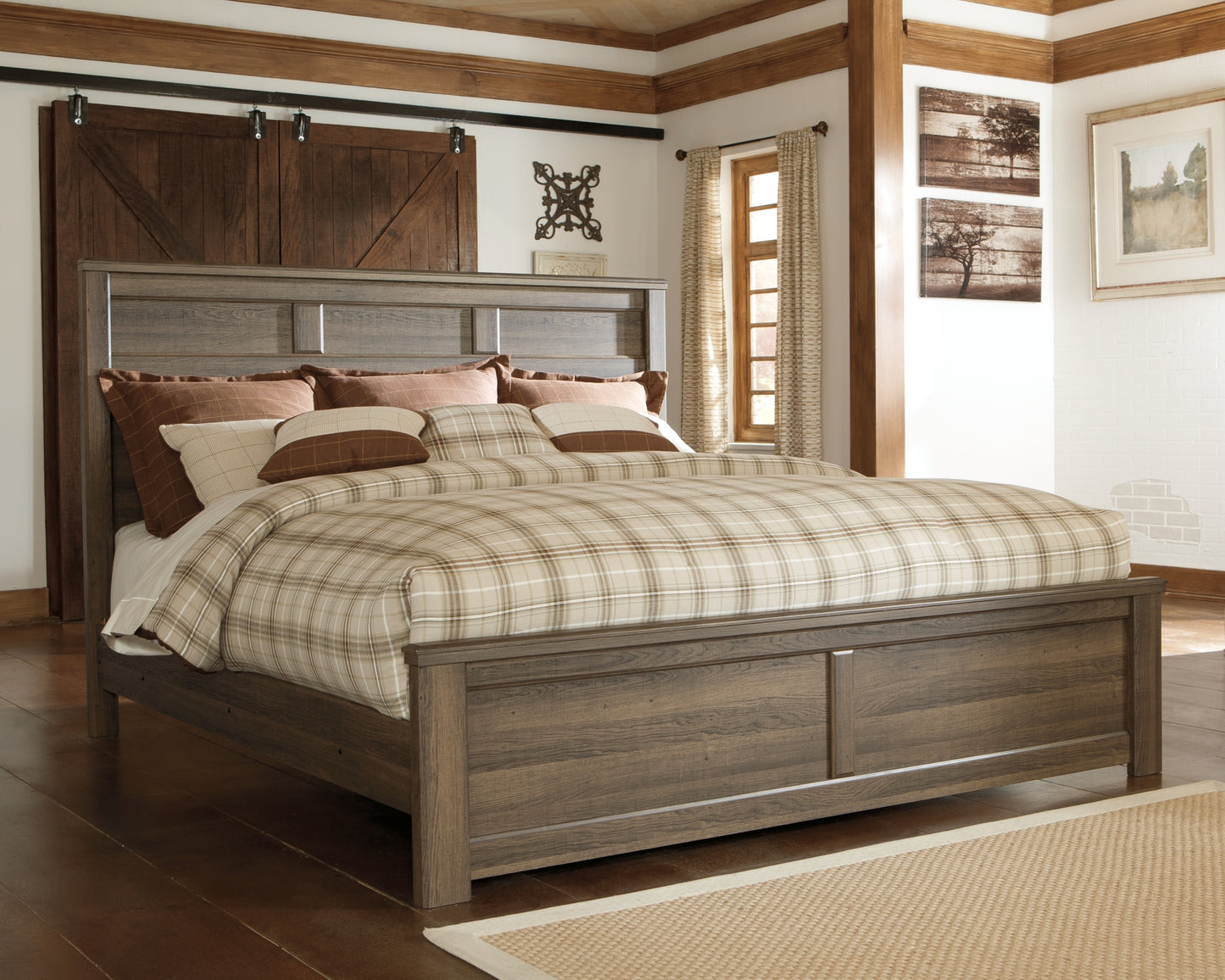 Juararo California King Panel Bed with Mirrored Dresser, Chest and Nightstand - Premier Furniture & Mattress