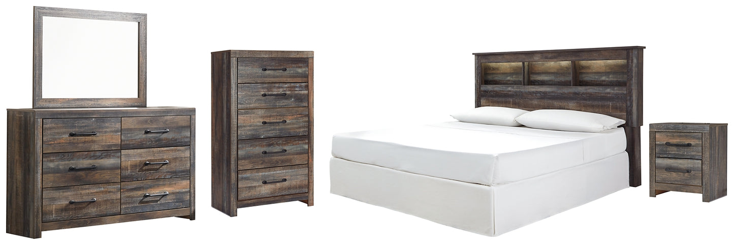 Drystan King/California King Bookcase Headboard with Mirrored Dresser, Chest and Nightstand - Premier Furniture & Mattress