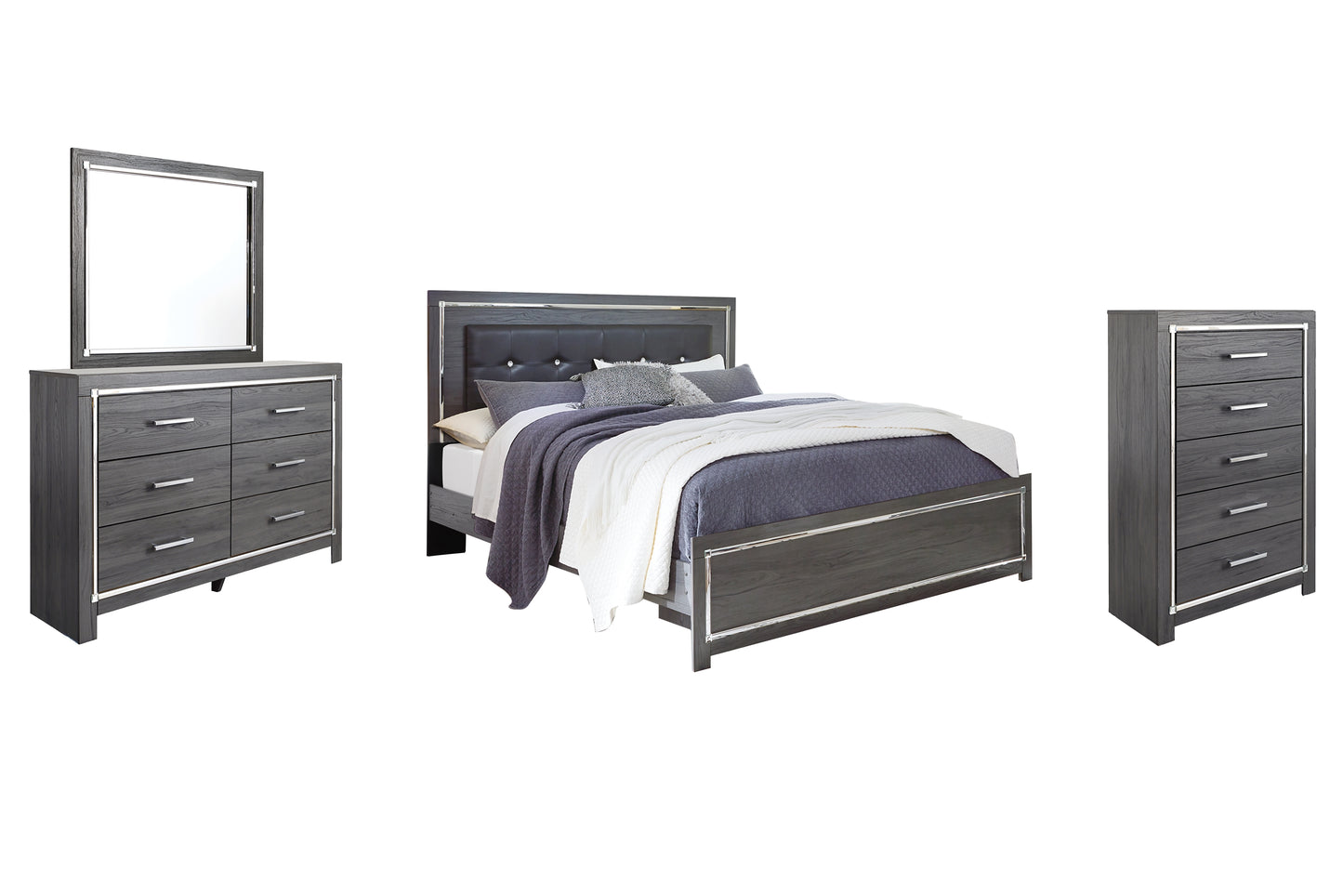 Lodanna King Panel Bed with Mirrored Dresser and Chest - Premier Furniture & Mattress
