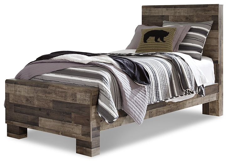 Derekson Twin Panel Bed with Mirrored Dresser and Chest - Premier Furniture & Mattress