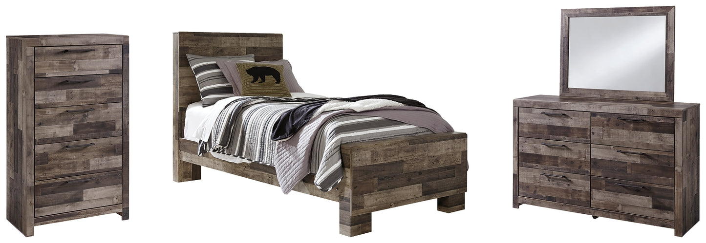 Derekson Twin Panel Bed with Mirrored Dresser and Chest - Premier Furniture & Mattress