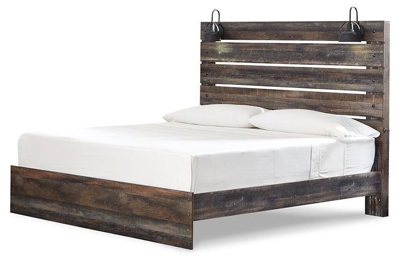Drystan King Panel Bed with Mirrored Dresser, Chest and Nightstand - Premier Furniture & Mattress