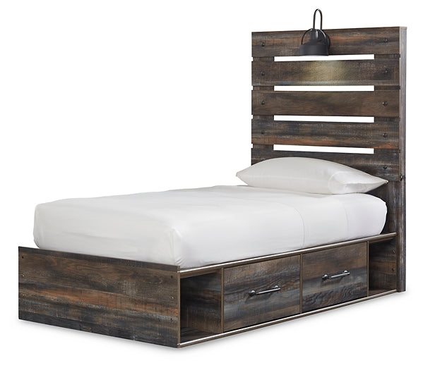 Drystan Twin Panel Bed with 4 Storage Drawers with Mirrored Dresser and Chest - Premier Furniture & Mattress
