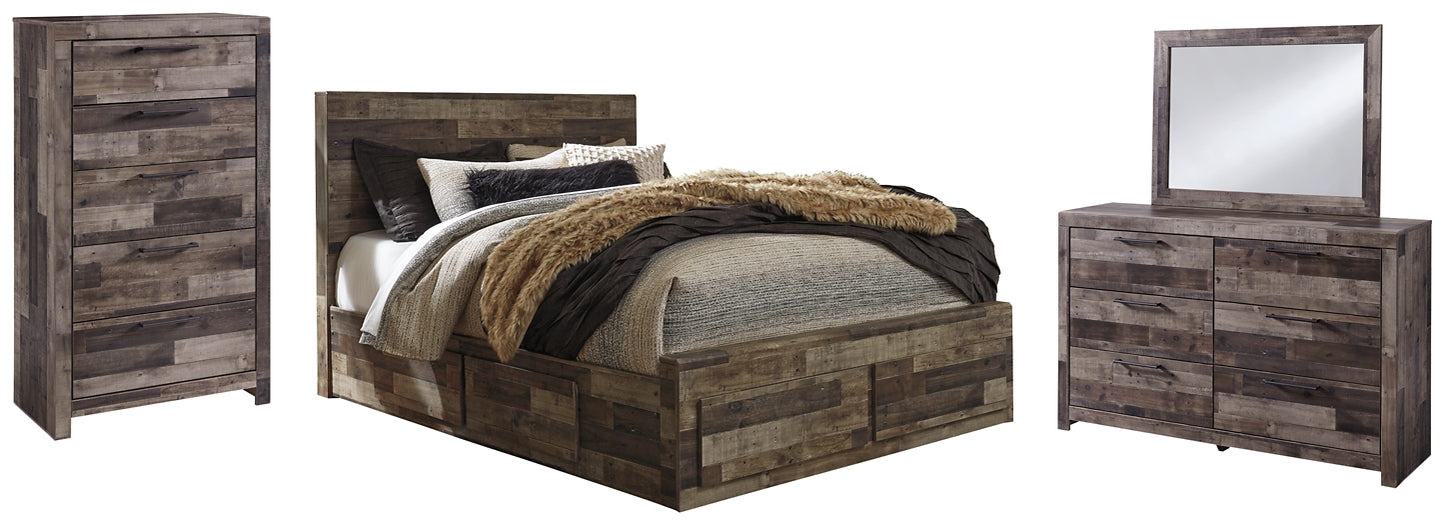 Derekson Queen Panel Bed with 6 Storage Drawers with Mirrored Dresser and Chest - Premier Furniture & Mattress
