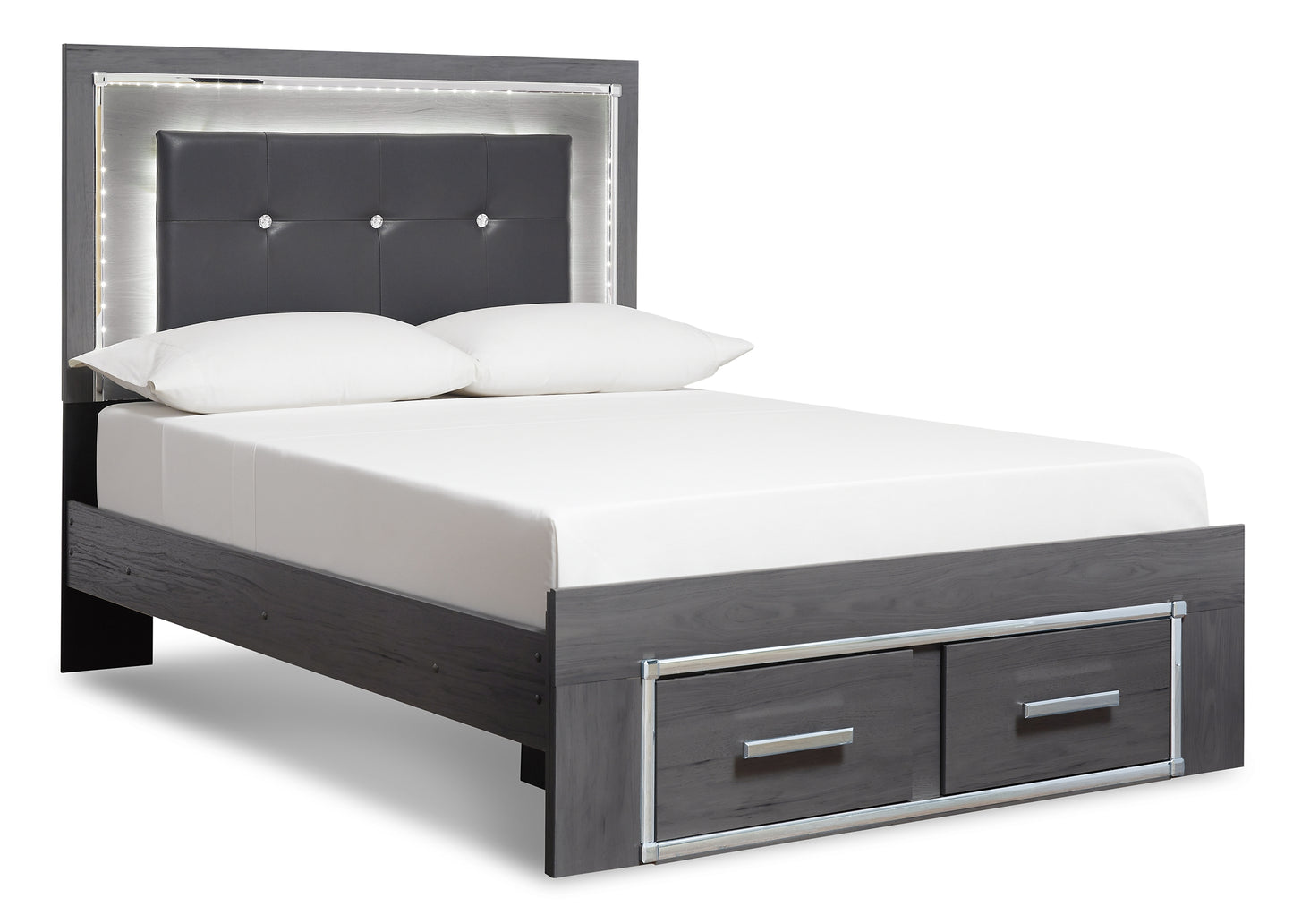 Lodanna King Panel Bed with 2 Storage Drawers with Mirrored Dresser and Chest - Premier Furniture & Mattress