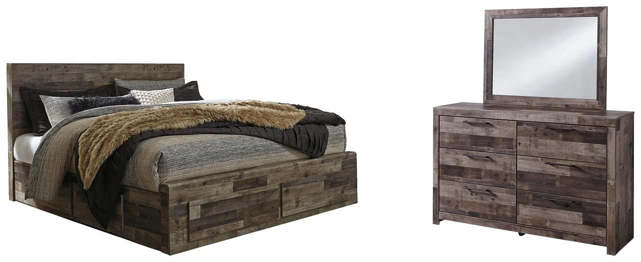 Derekson King Panel Bed with 6 Storage Drawers with Mirrored Dresser - Premier Furniture & Mattress