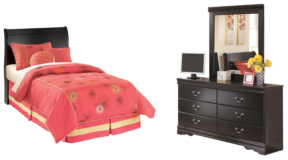 Huey Vineyard Twin Sleigh Headboard with Mirrored Dresser - Premier Furniture & Mattress