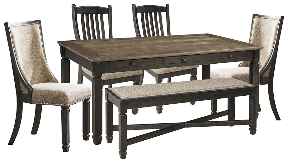 Tyler creek dining table and 4 chairs and top bench