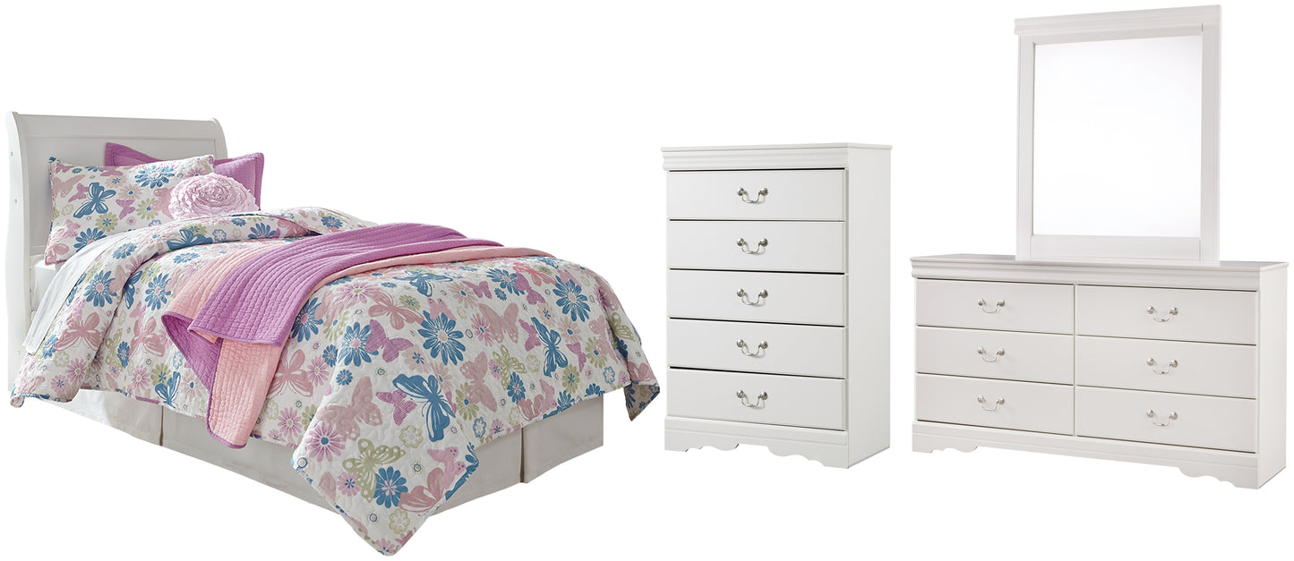 Anarasia Twin Sleigh Headboard with Mirrored Dresser and Chest - Premier Furniture & Mattress