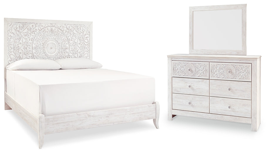 Paxberry King Panel Bed with Mirrored Dresser - Premier Furniture & Mattress