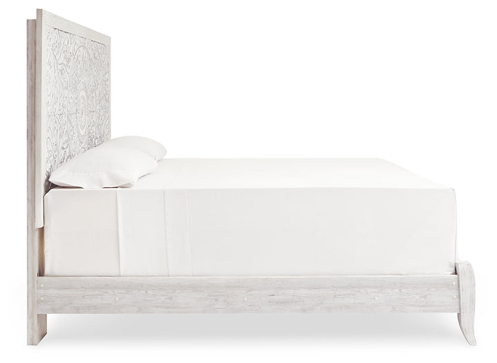Paxberry King Panel Bed with Mirrored Dresser - Premier Furniture & Mattress