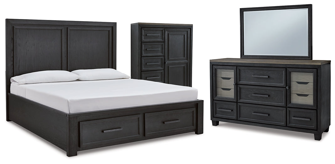 Foyland Queen Panel Storage Bed with Mirrored Dresser and Chest - Premier Furniture & Mattress