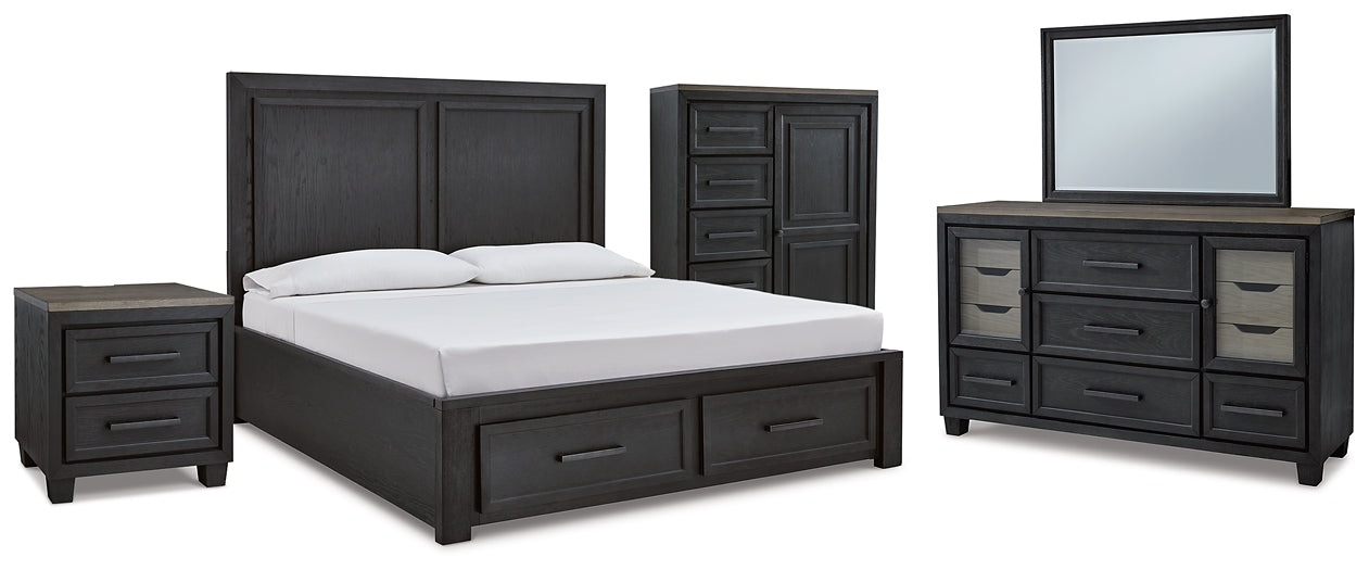 Foyland King Panel Storage Bed with Mirrored Dresser, Chest and Nightstand - Premier Furniture & Mattress