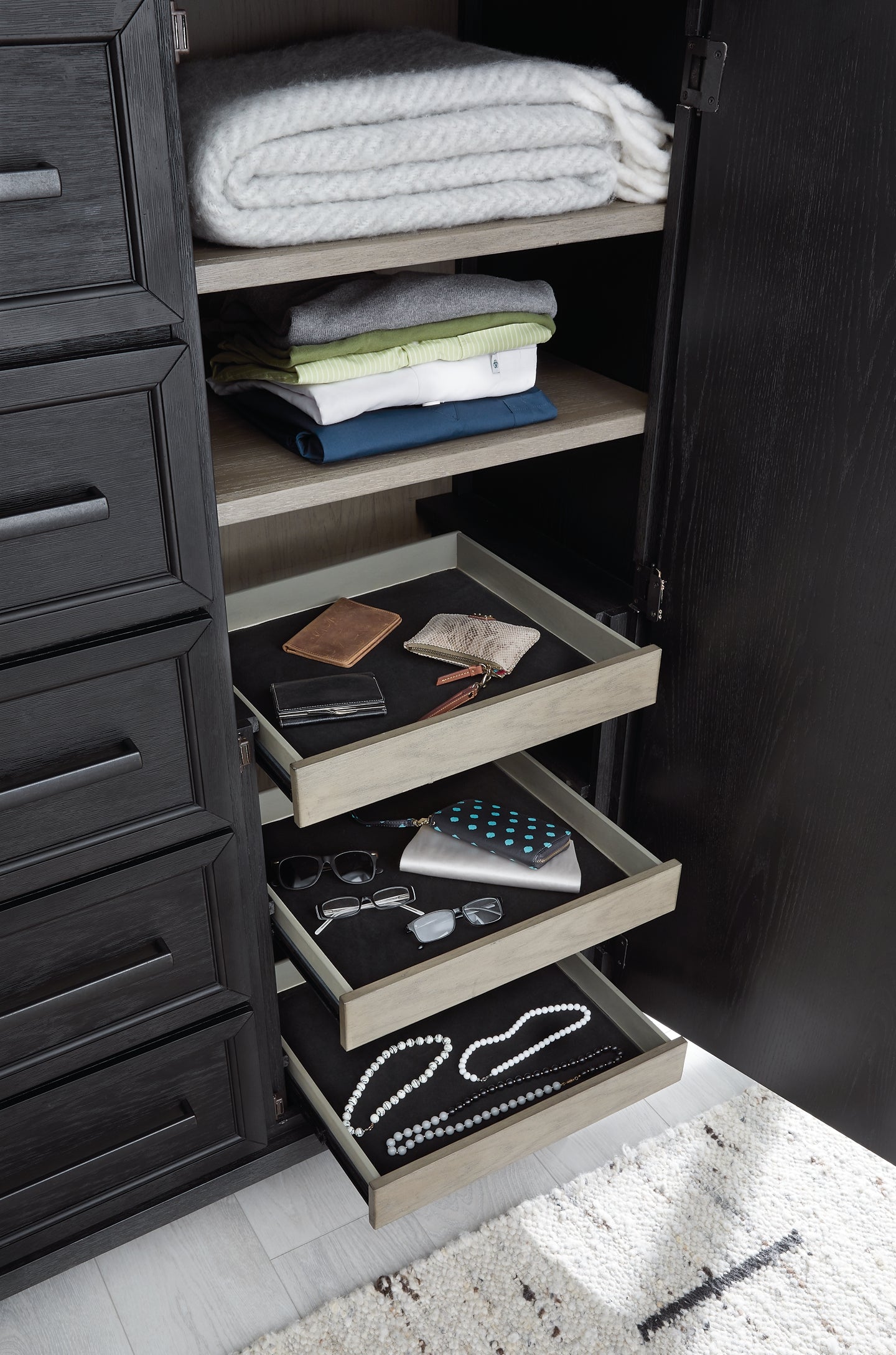 Foyland King Panel Storage Bed with Mirrored Dresser, Chest and Nightstand - Premier Furniture & Mattress