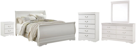 Anarasia Queen Sleigh Bed with Mirrored Dresser, Chest and Nightstand Premier Furniture & Mattress