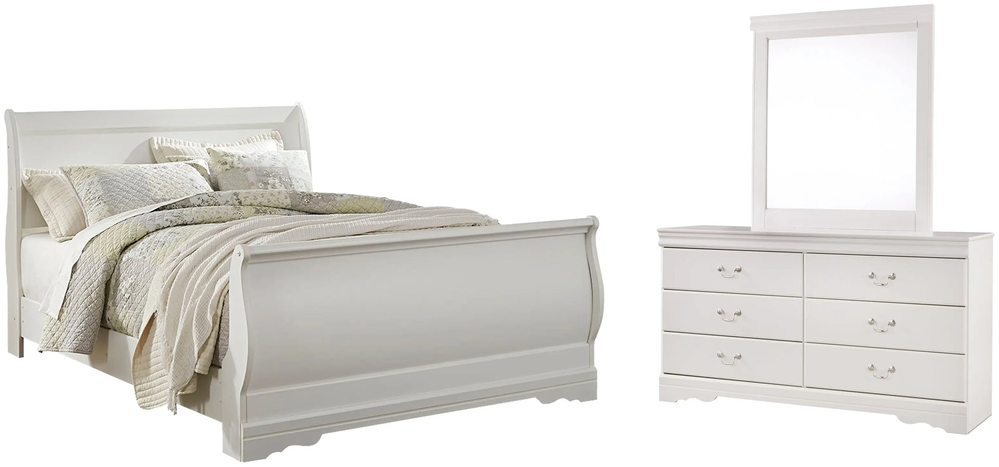 Anarasia Queen Sleigh Bed with Mirrored Dresser Premier Furniture & Mattress