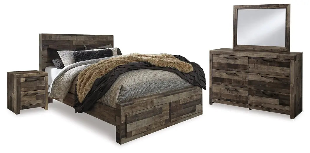Derekson Queen Panel Bed with 2 Storage Drawers with Mirrored Dresser and Nightstand Premier Furniture & Mattress