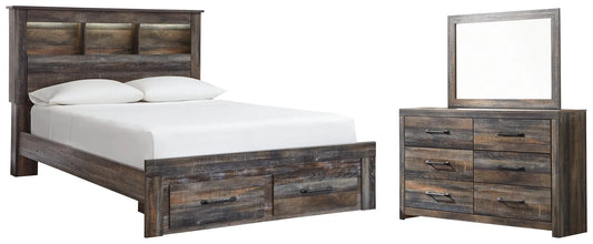 Drystan Bookcase Bed With 2 Storage Drawers With Mirrored Dresser - Premier Furniture & Mattress