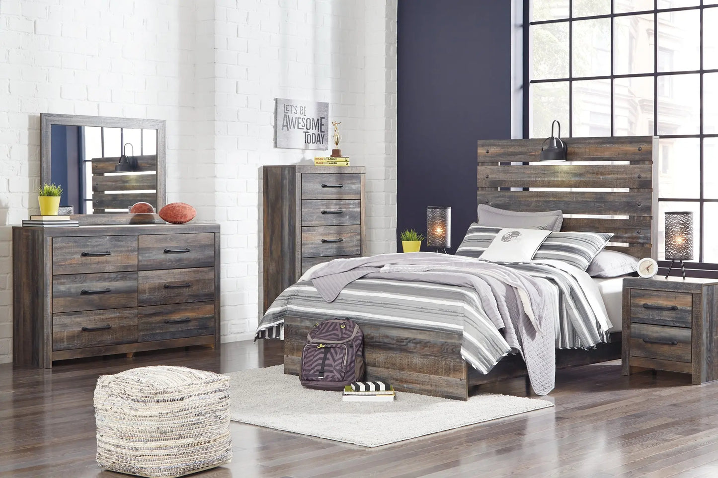Drystan Panel Bed With Mirrored Dresser And Chest - Premier Furniture & Mattress