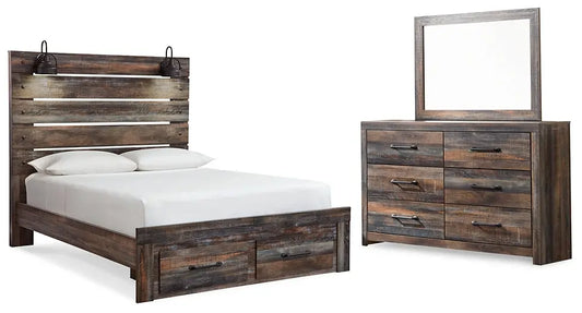 Drystan Queen Panel Bed with 2 Storage Drawers with Mirrored Dresser Premier Furniture & Mattress