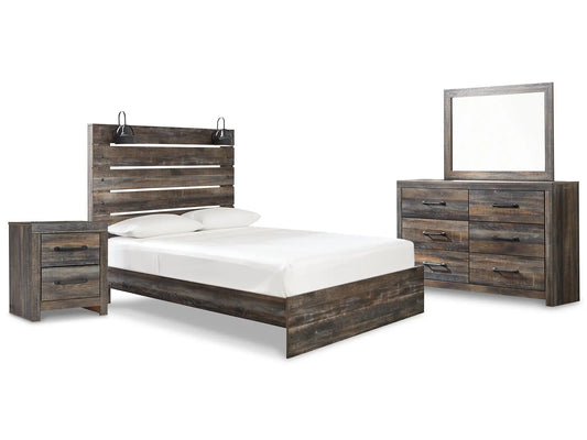 Drystan Queen Panel Bed with Mirrored Dresser and Nightstand Premier Furniture & Mattress