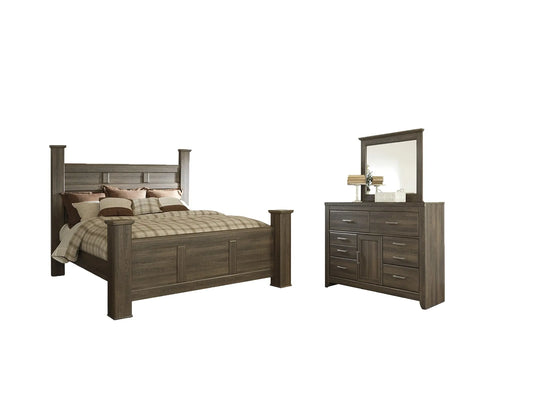 Juararo California King Poster Bed with Mirrored Dresser Premier Furniture & Mattress