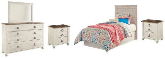 Willowton / Panel Headboard With Mirrored Dresser And 2 Nightstands Premier Furniture & Mattress