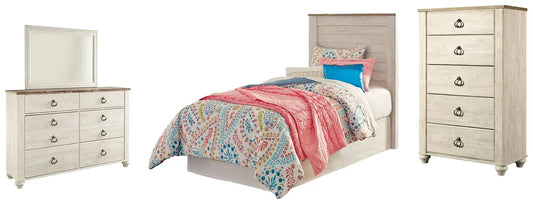 Willowton / Panel Headboard With Mirrored Dresser And Chest Premier Furniture & Mattress