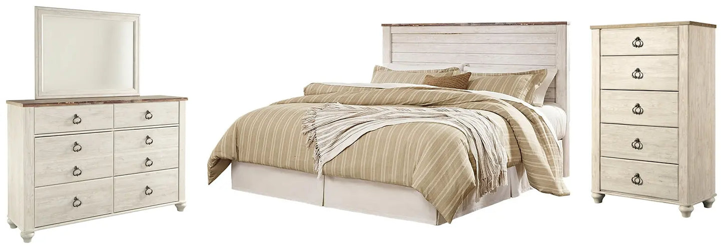 Willowton / Panel Headboard With Mirrored Dresser And Chest - Premier Furniture & Mattress