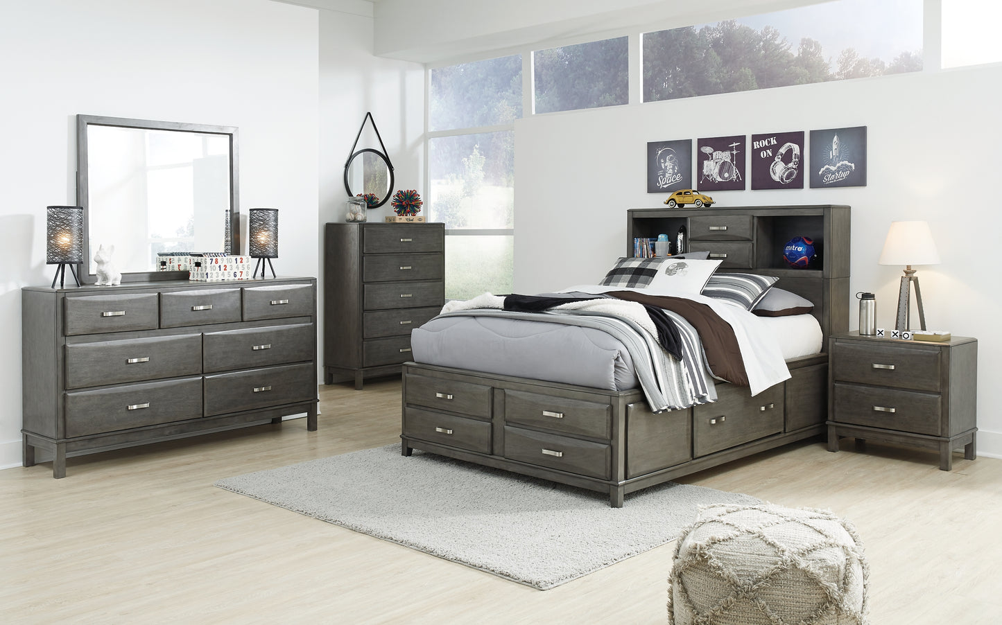 Caitbrook Storage Bed With 8 Storage Drawers With Mirrored Dresser - Premier Furniture & Mattress