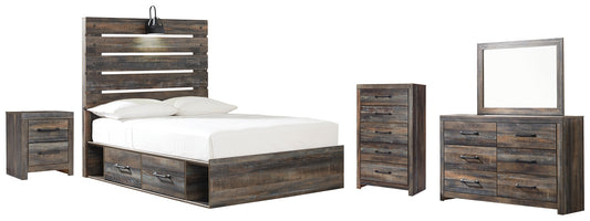 Drystan Panel Bed With 2 Storage Drawers With Mirrored Dresser, Chest And Nightstand - Premier Furniture & Mattress