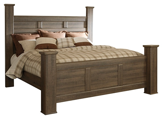 Juararo California King Poster Bed with Mirrored Dresser and 2 Nightstands - Premier Furniture & Mattress
