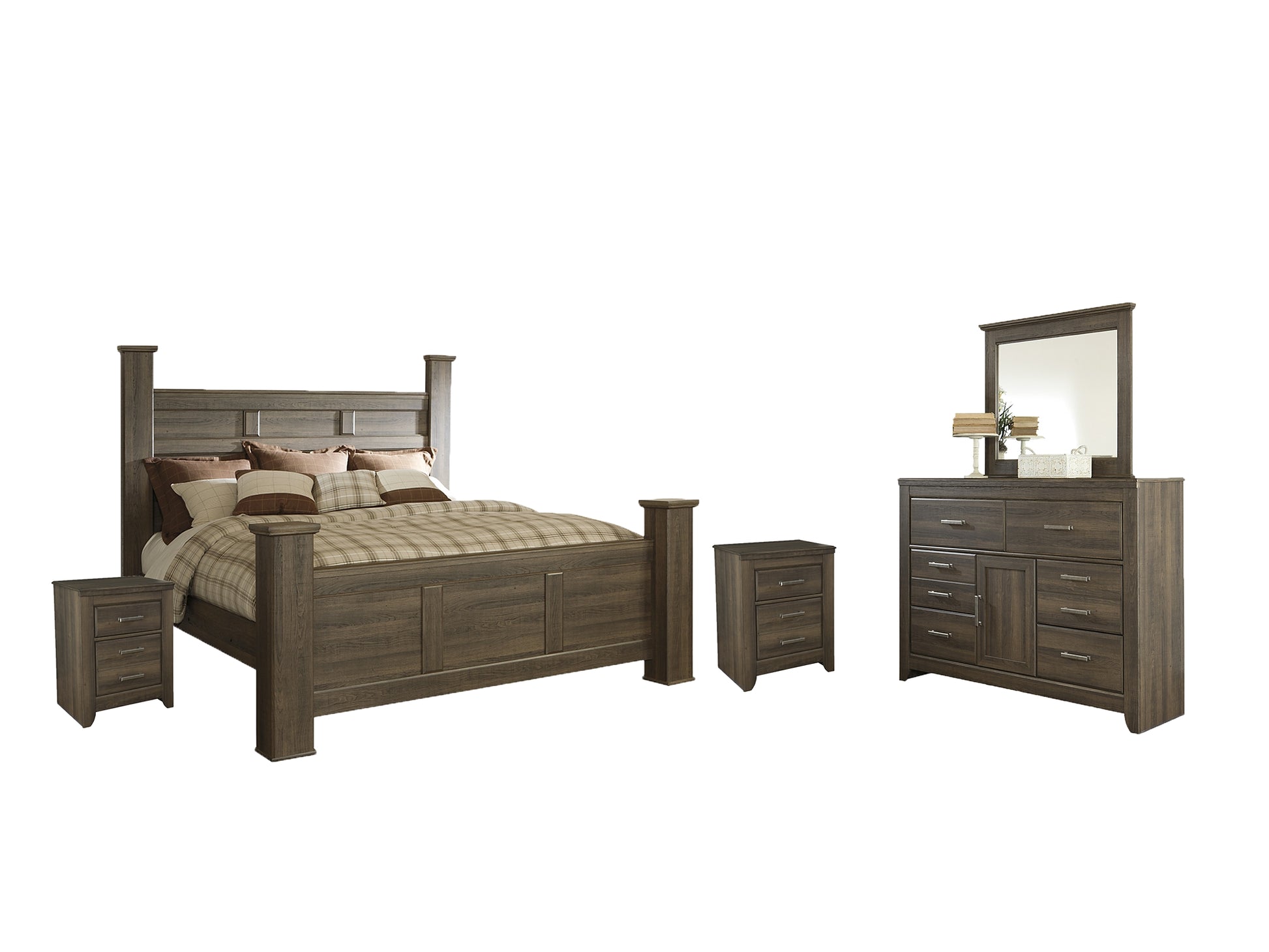 Juararo California King Poster Bed with Mirrored Dresser and 2 Nightstands - Premier Furniture & Mattress