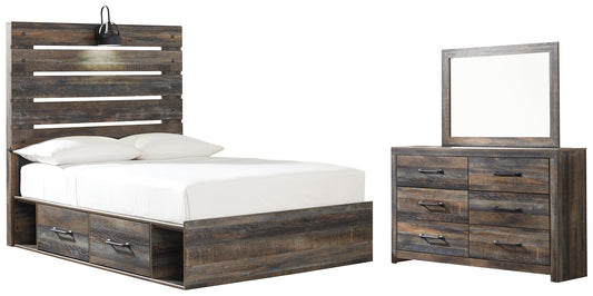 Drystan Panel Bed With 2 Storage Drawers With Mirrored Dresser - Premier Furniture & Mattress