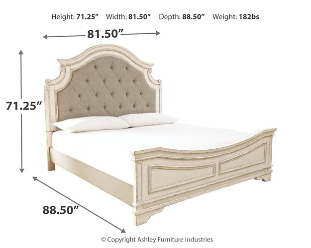 Realyn King Upholstered Panel Bed with Mirrored Dresser - Premier Furniture & Mattress