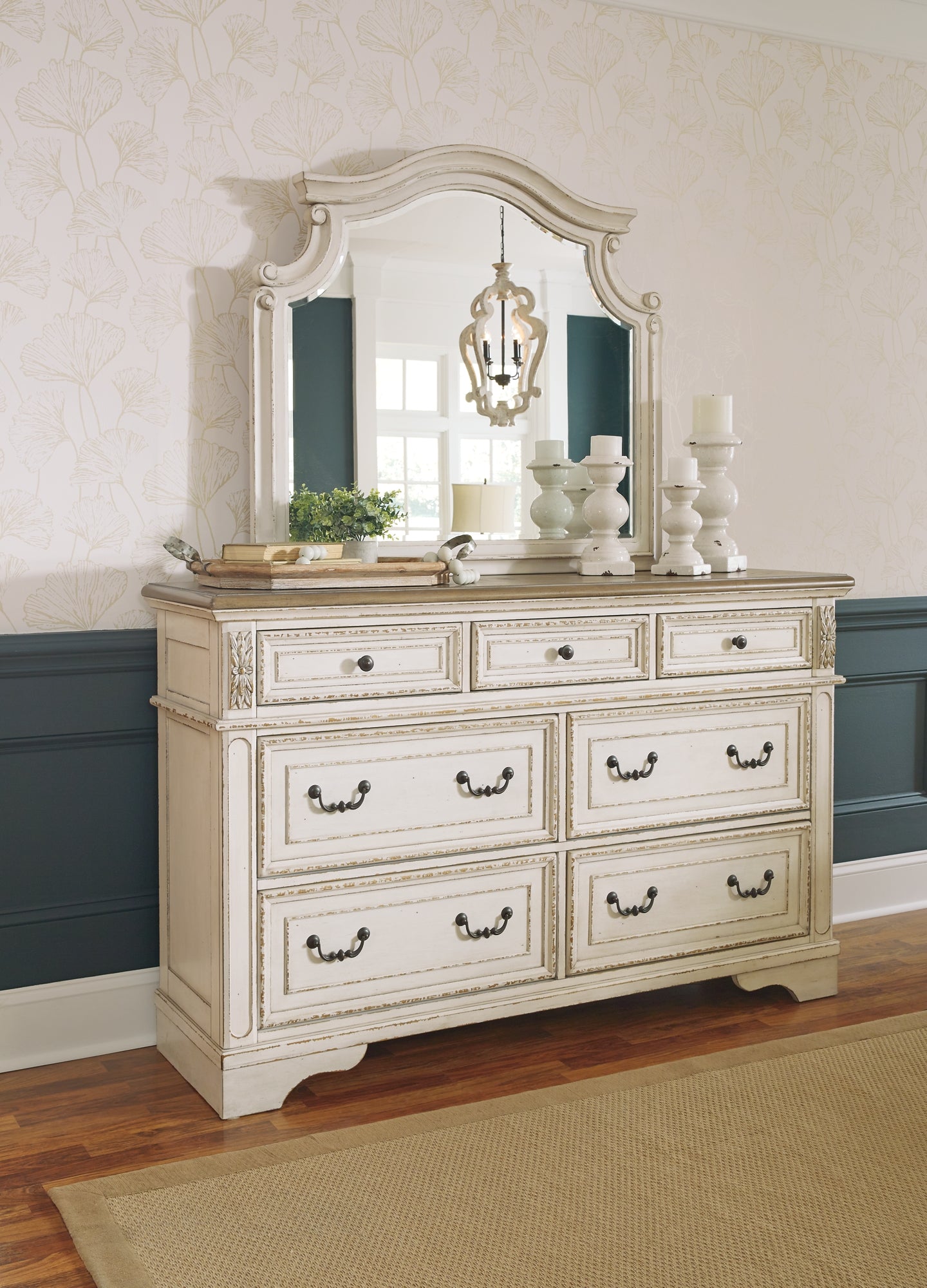 Realyn King Upholstered Panel Bed with Mirrored Dresser - Premier Furniture & Mattress