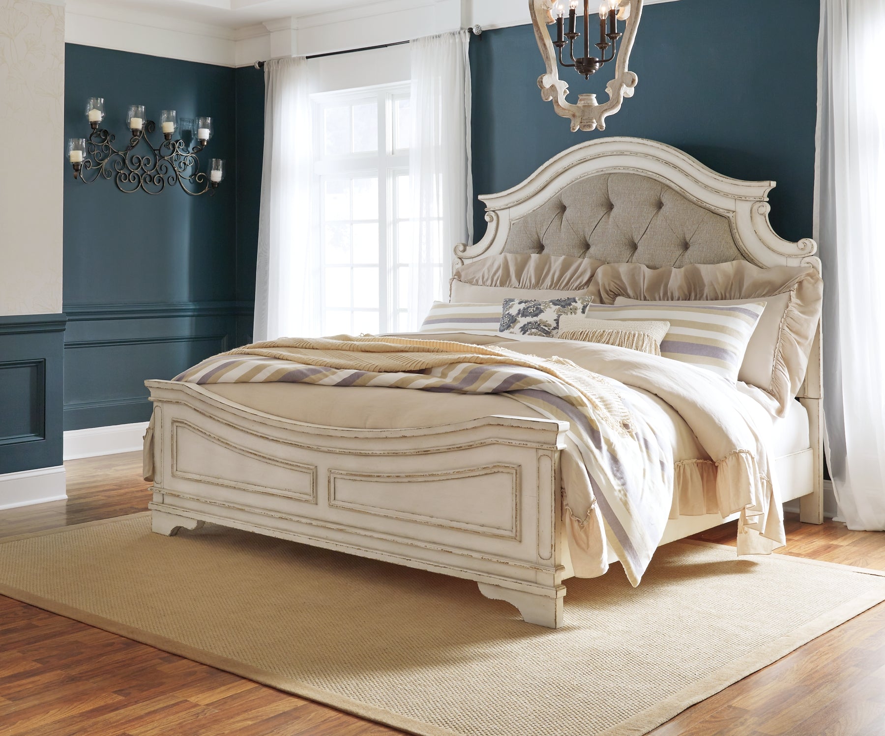 Realyn King Upholstered Panel Bed with Mirrored Dresser - Premier Furniture & Mattress