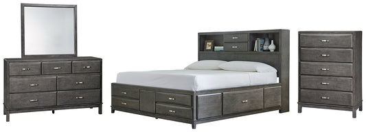 Caitbrook Storage Bed With 8 Storage Drawers With Mirrored Dresser And Chest - Premier Furniture & Mattress