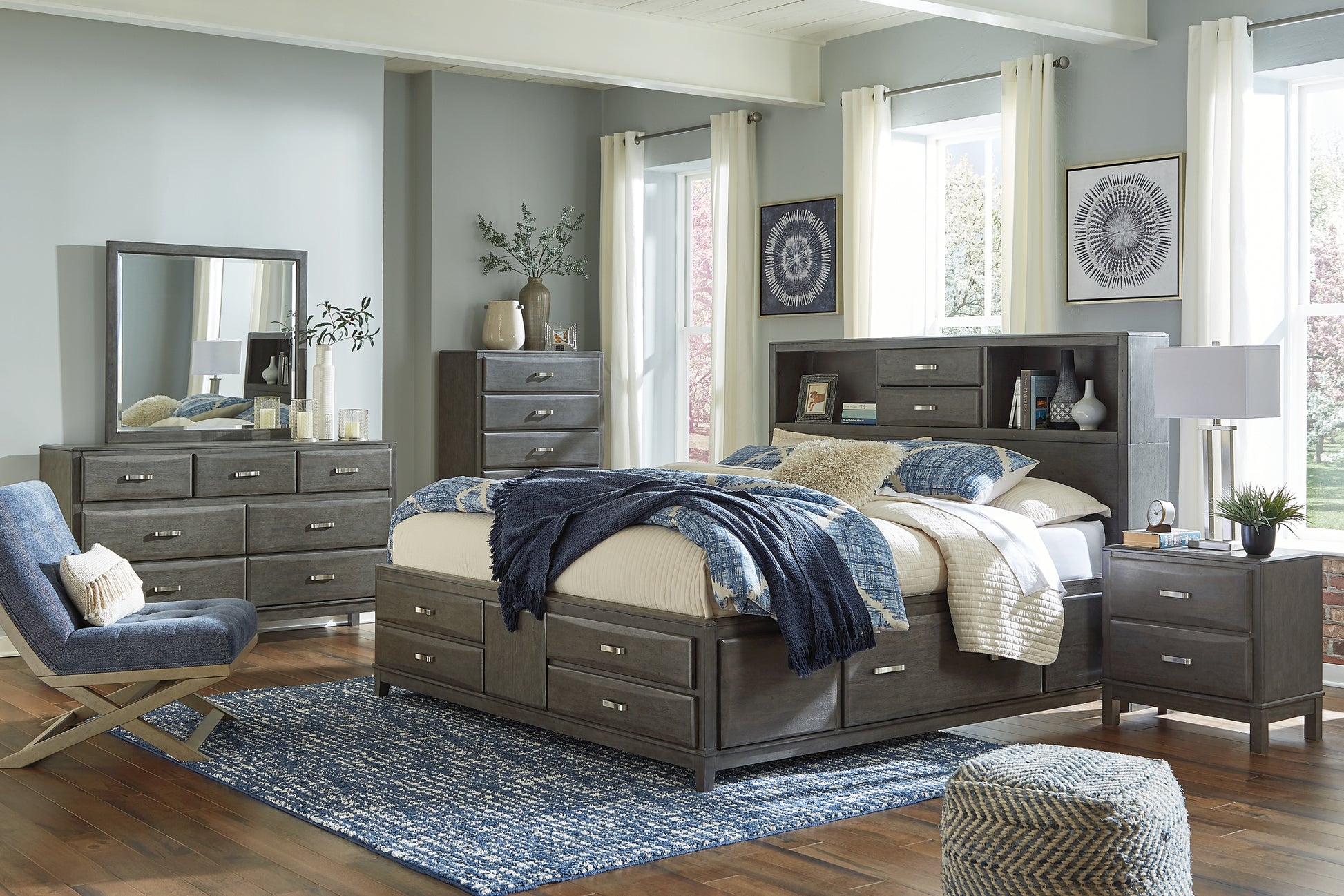 Caitbrook Storage Bed With 8 Storage Drawers With Mirrored Dresser - Premier Furniture & Mattress