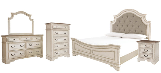 Realyn Upholstered Panel Bed With Mirrored Dresser, Chest And Nightstand - Premier Furniture & Mattress