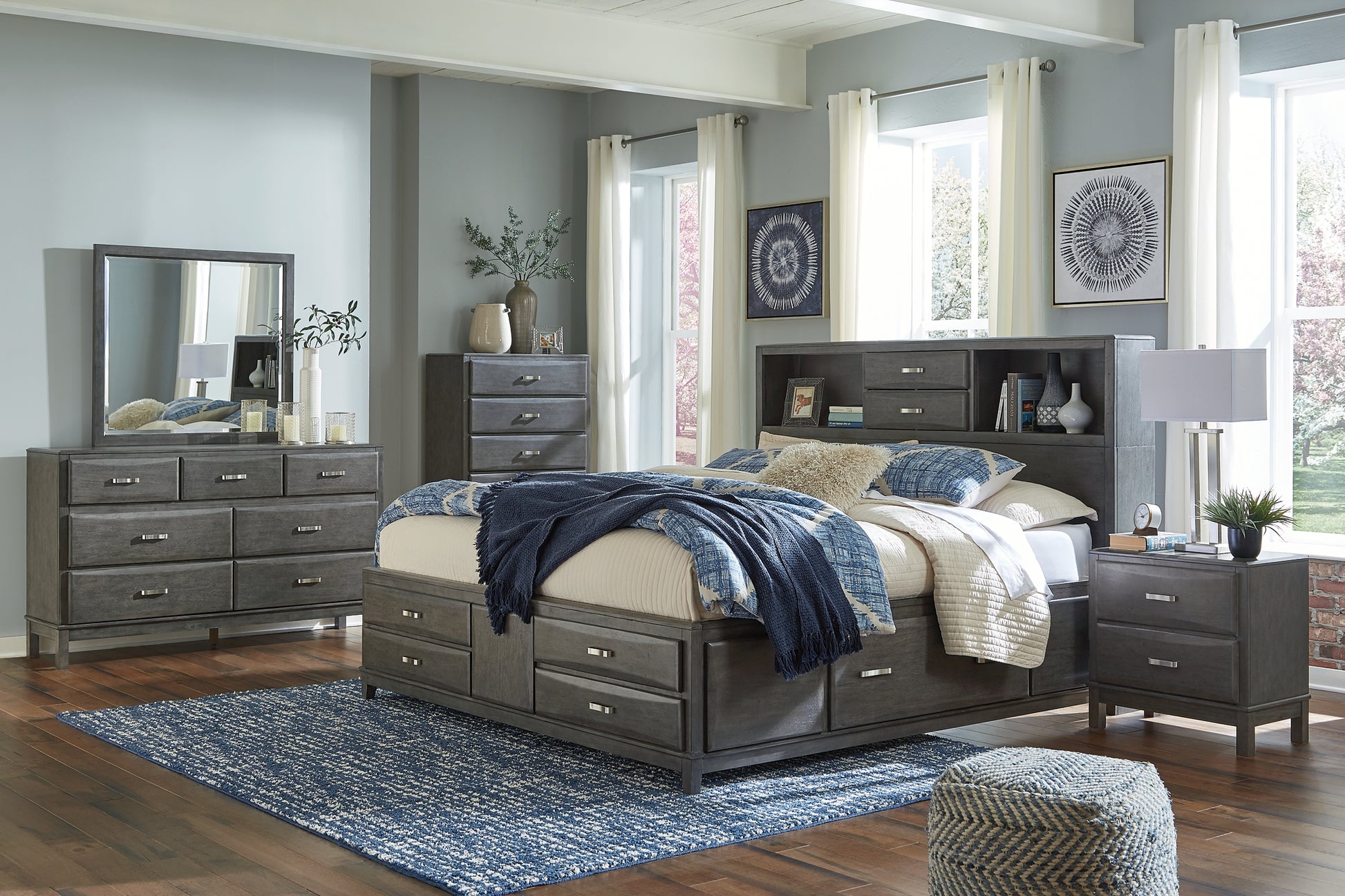 Caitbrook Storage Bed With 8 Storage Drawers With Mirrored Dresser - Premier Furniture & Mattress