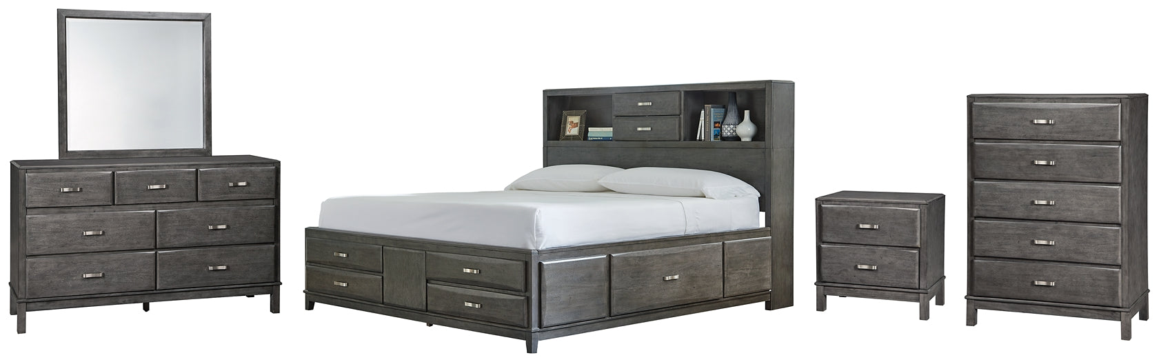 Caitbrook Storage Bed With 8 Storage Drawers With Mirrored Dresser, Chest And Nightstand - Premier Furniture & Mattress