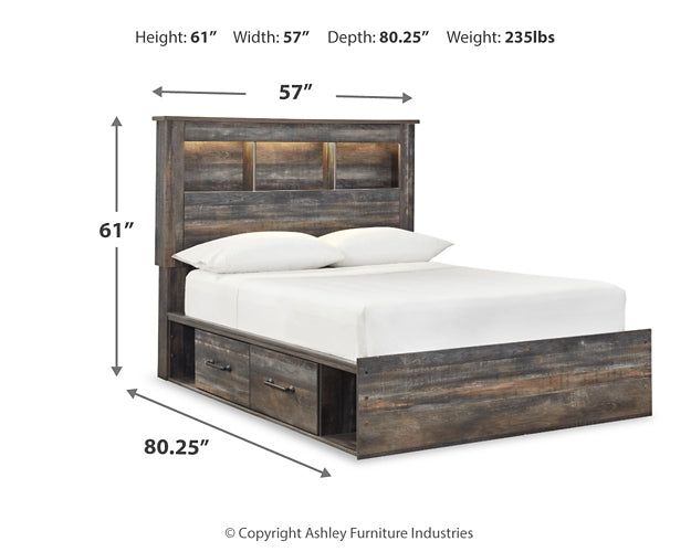 Drystan Full Bookcase Bed with 4 Storage Drawers with Mirrored Dresser and Chest - Premier Furniture & Mattress